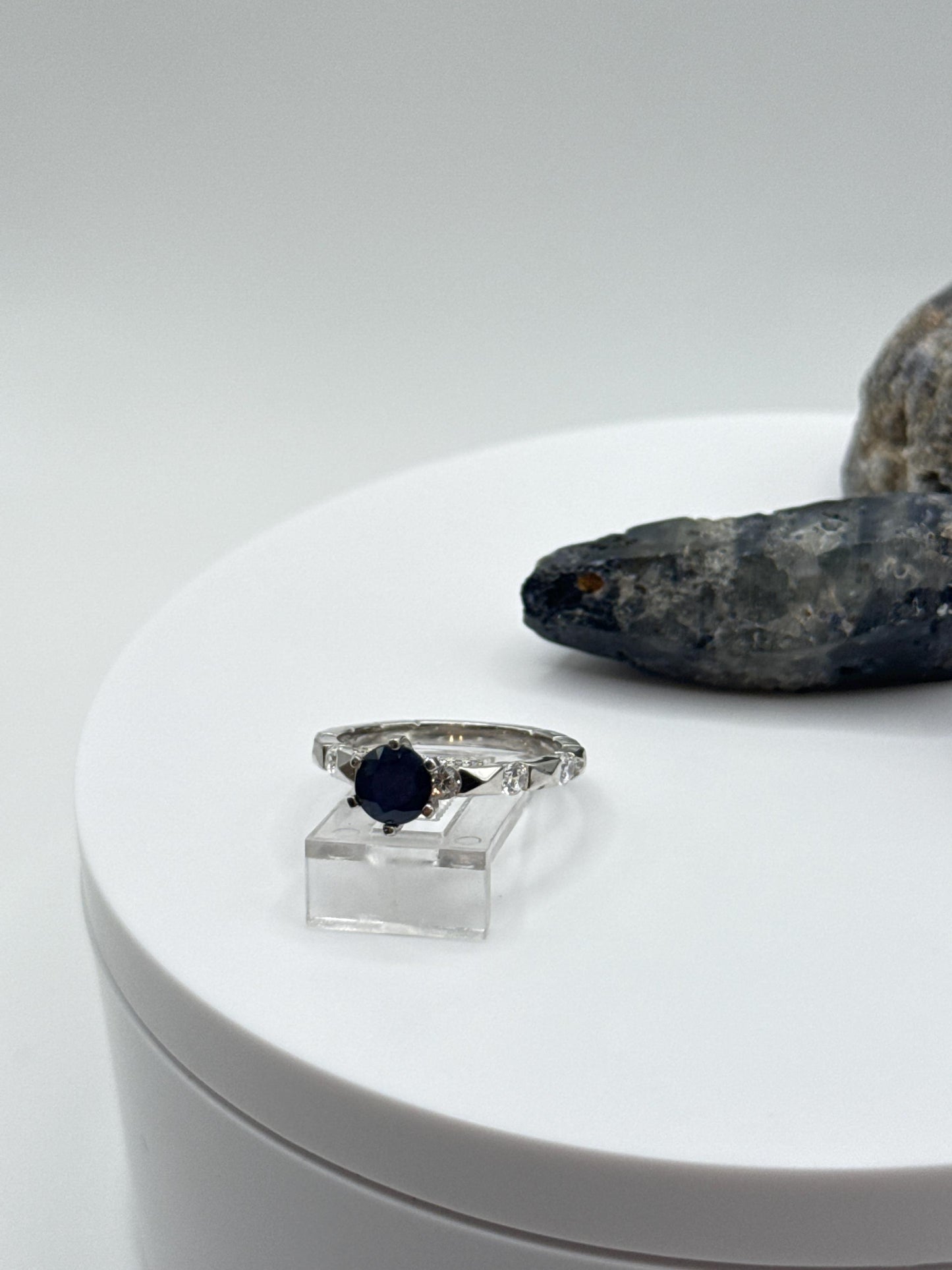 Blue Sapphire Solitaire Ring: Sterling Silver September Birthstone, Size 7