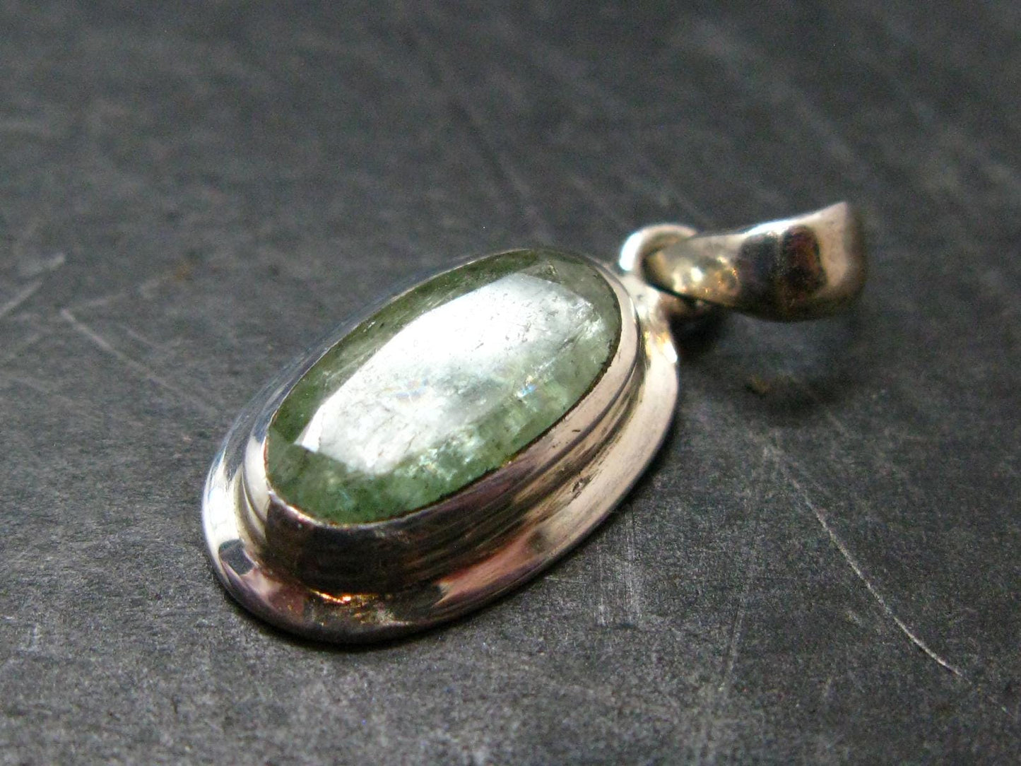 Green Kyanite Crystal Silver Pendant From Tanzania - 1.1" - 2.69 Grams
