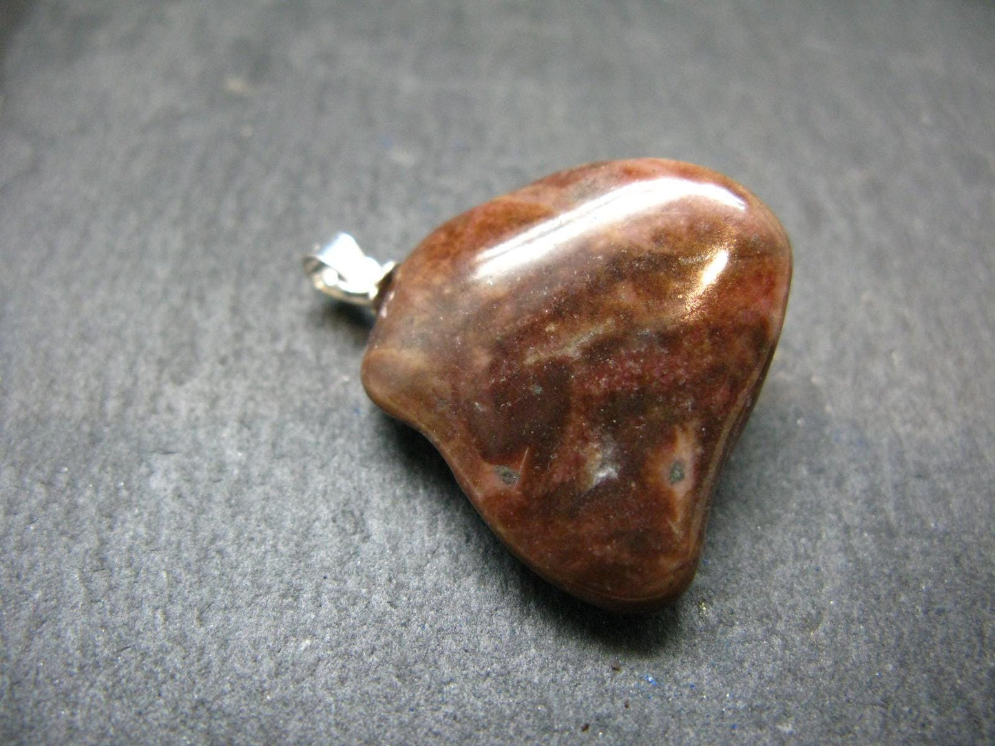 Rare Tumbled Brownish Pink Bustamite Silver Pendant with Attractive Pattern From South Africa - 1.1" - 9.47 Grams