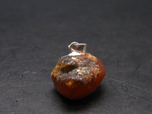 Gem Spessartine Spessartite Orange Garnet Pendant in SS From Tanzania - 0.6" - 5.20 Grams
