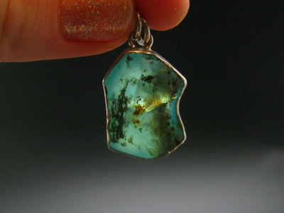 Andean Opal!! Natural Raw Greenish-Blue Opal Silver Pendant from Peru - 1.1" - 3.46 Grams