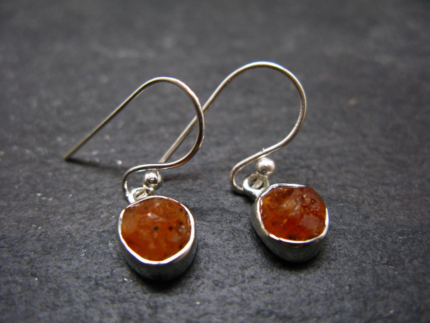 Spessartine Garnet Silver Earrings From Tanzania - 0.9" - 2.21 Grams