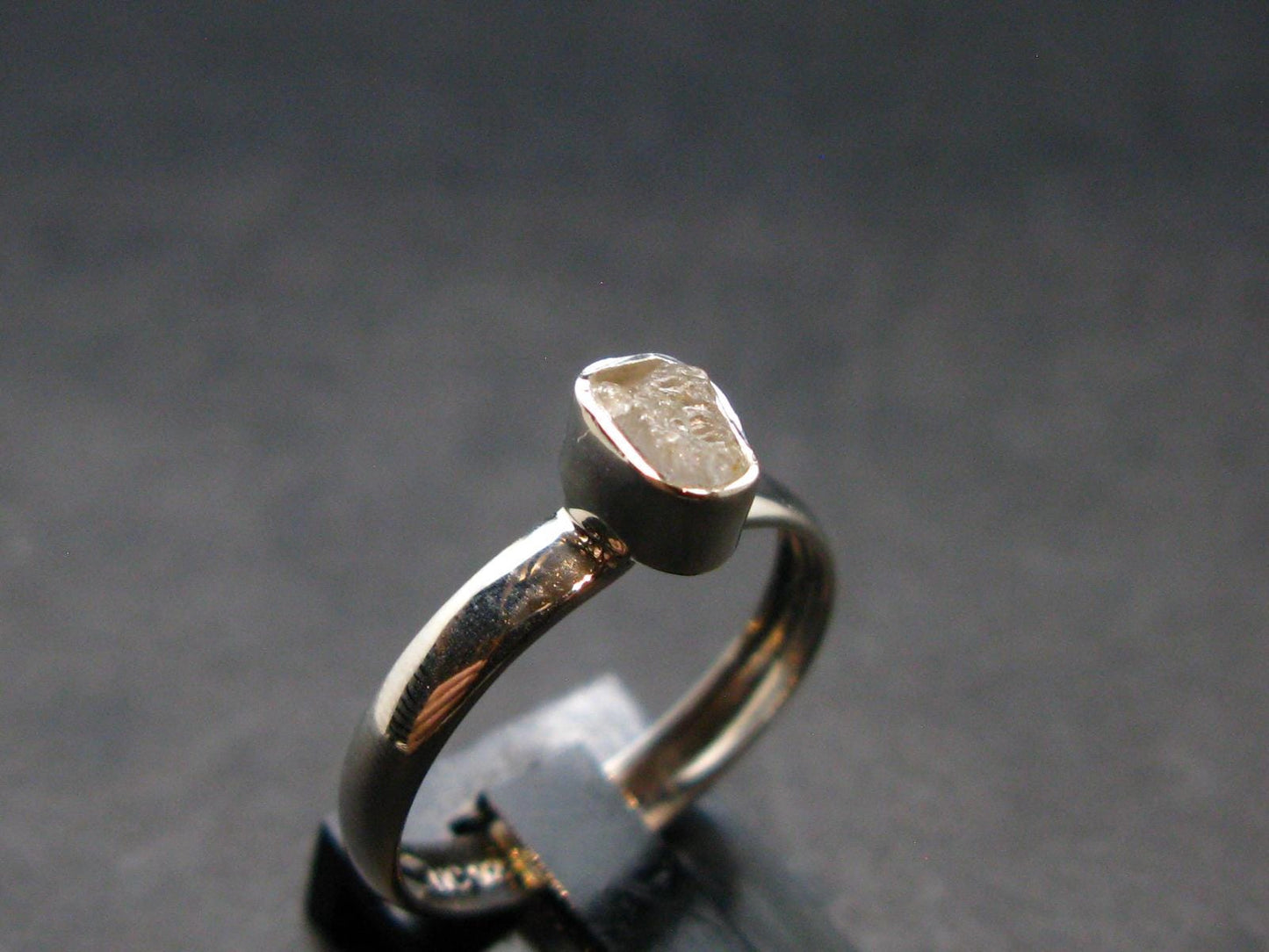 Gray Herderite Silver Ring from Africa - Size 7 - 1.67 Grams