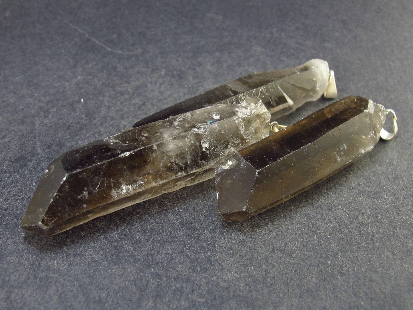 Lot of 3 Natural Large Terminated Smoky Quartz Crystal Pendants from Brazil