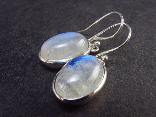 Cabochon Natural Moonstone 925 Sterling Silver Drop Earrings - 1.2" - 5.35 Grams