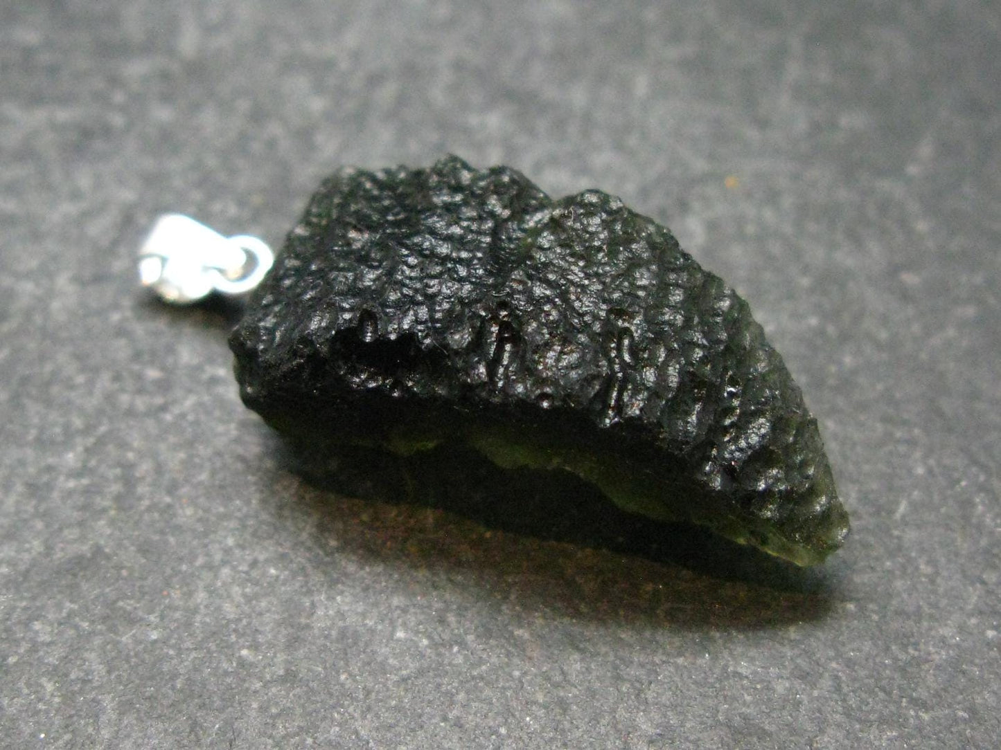 Moldavite Tektite Silver Pendant from Czech Republic - 1.4" - 3.67 Grams