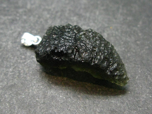 Moldavite Tektite Silver Pendant from Czech Republic - 1.4" - 3.67 Grams