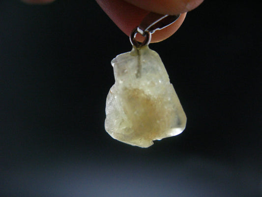 Rare Gemmy Yellowish-Green Brazilianite Terminated Crystal Silver Pendant From Brazil - 1.1" - 2.31 Grams