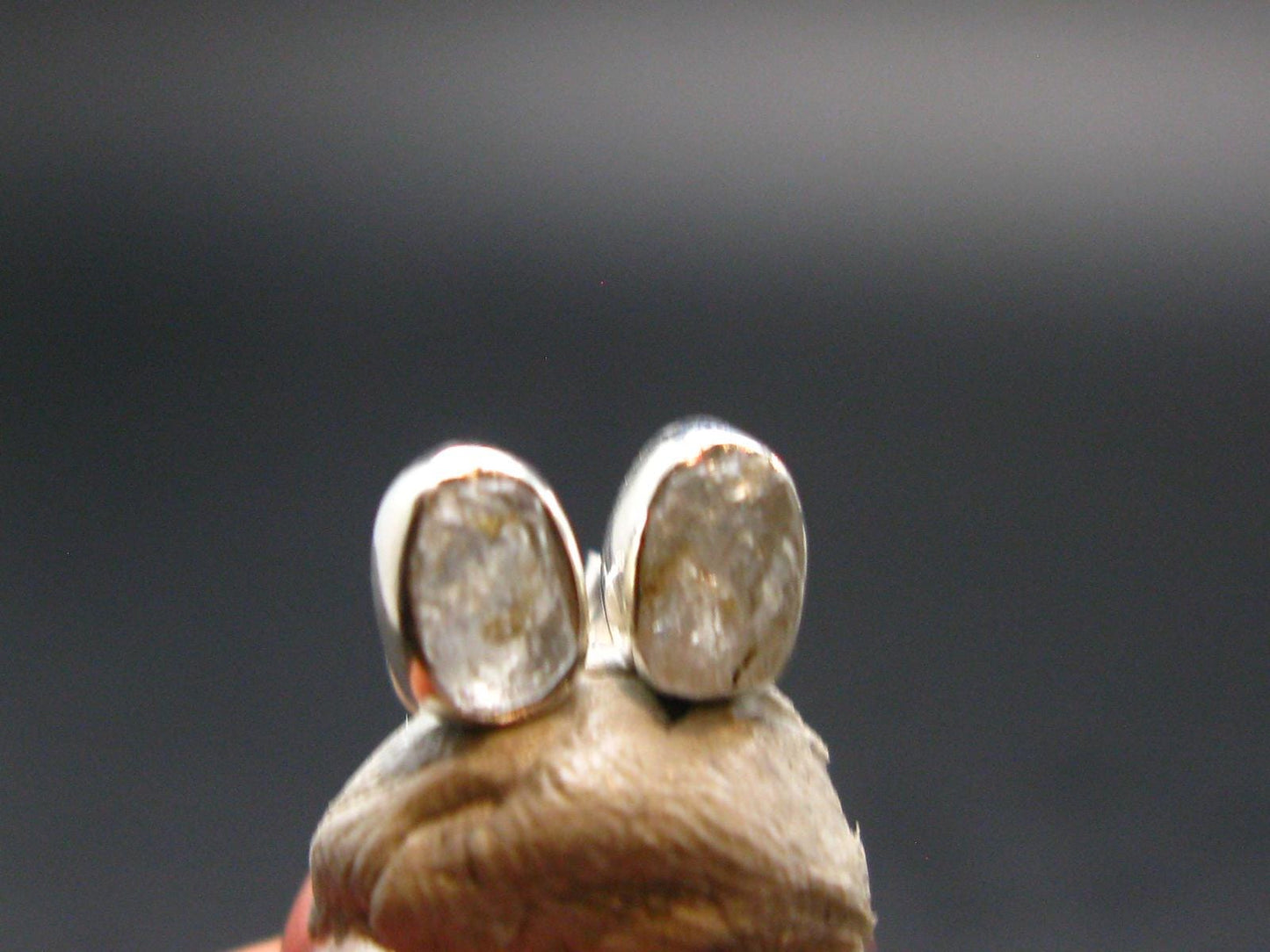 Gray Herderite Silver Stud Earrings from Africa - 0.6" - 1.0 Grams