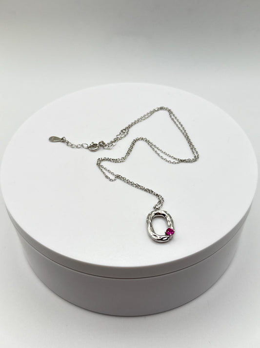 Ruby Silver Oval Necklace | Minimalist July Birthstone Pendant | Sterling Silver Chain