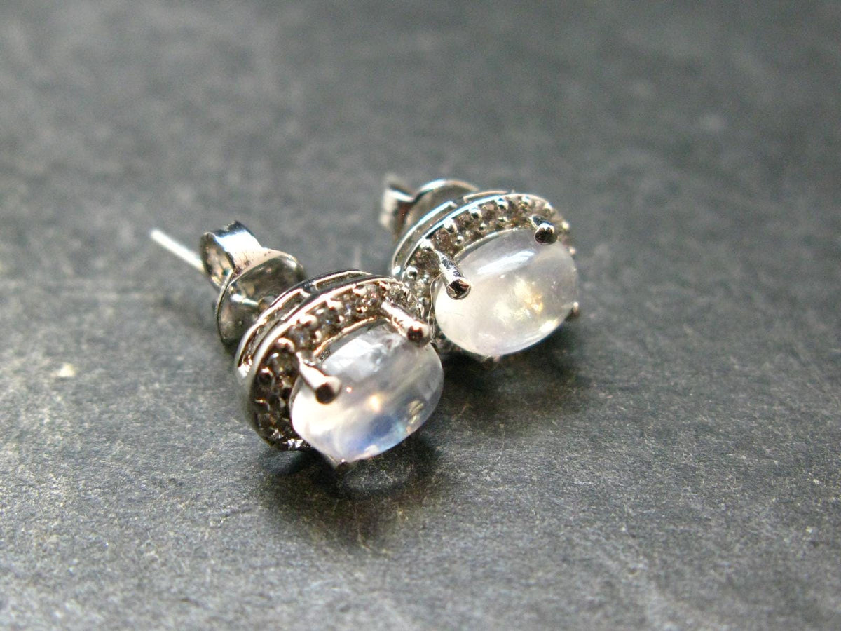 Moonstone Stud Earrings In Sterling Silver From India - 2.63 Grams