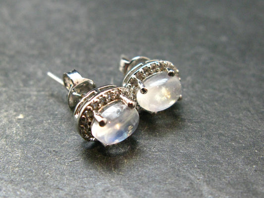Moonstone Stud Earrings In Sterling Silver From India - 2.63 Grams