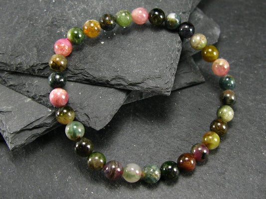 Watermelon Bicolor Tourmaline Genuine Bracelet ~ 7 Inches ~ 6mm Round Beads