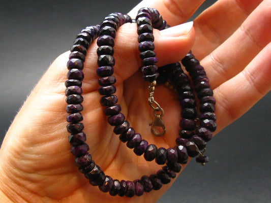 Purple Sugilite Rondelle Faceted Beads Necklace From Namibia - 19" - 33.40 Grams