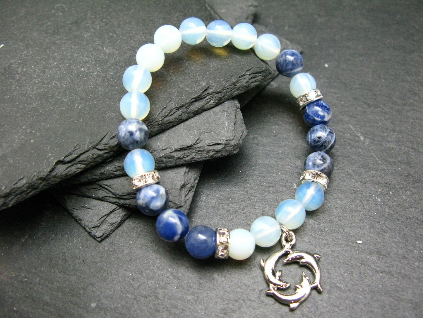 Opalite & Sodalite Genuine Bracelet ~ 7 Inches ~ 8mm Round Beads