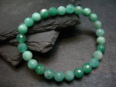 Emerald Genuine Bracelet ~ 7 Inches ~ 7.5mm Round Facetted Beads