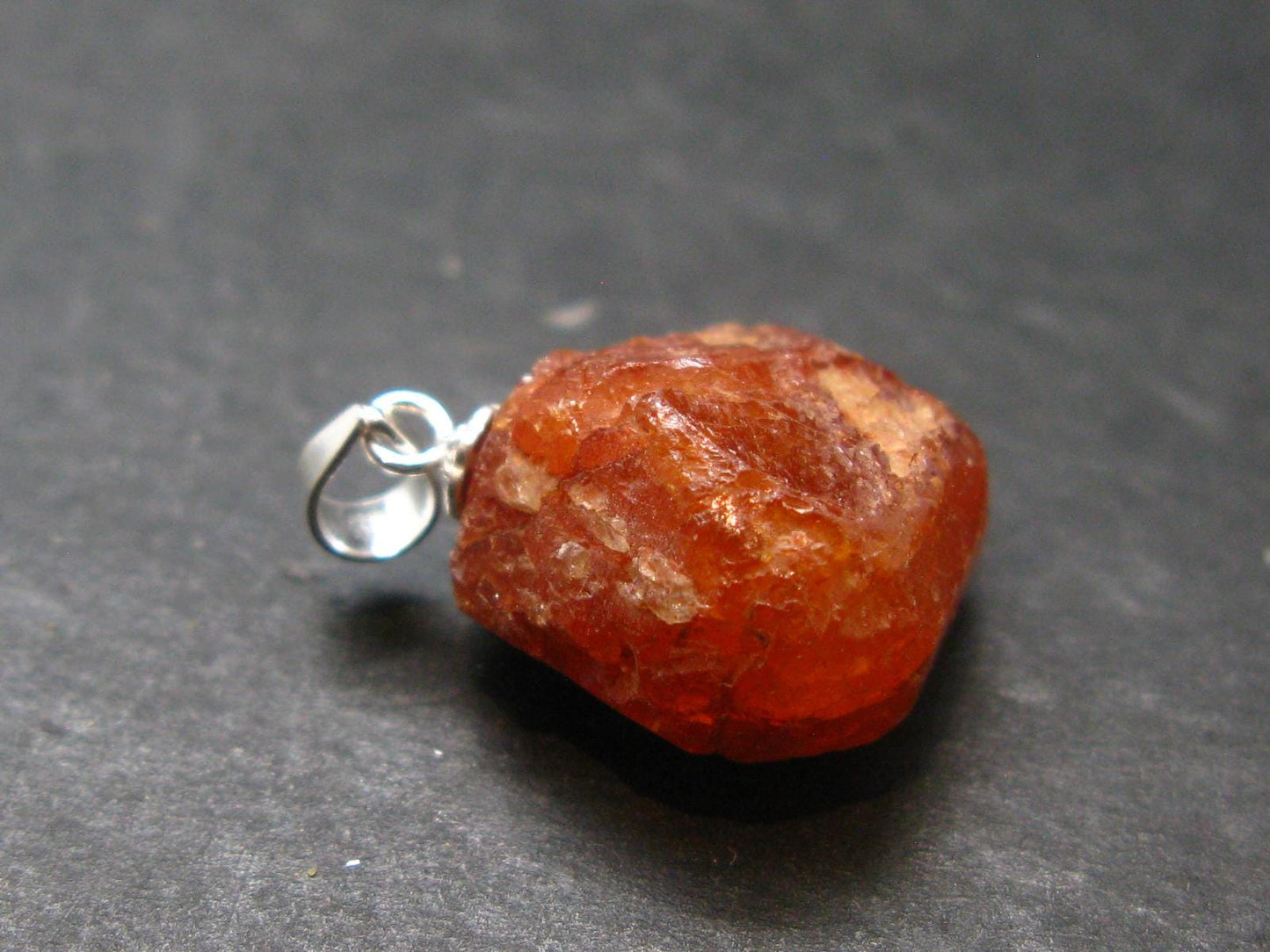Gem Spessartine Spessartite Orange Garnet Pendant in SS From Tanzania - 0.8" - 5.36 Grams