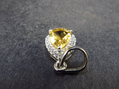 Stone of Success!! Genuine Intense Yellow Citrine Gem Sterling Silver Pendant From Brazil - 0.8" - 1.36 Grams