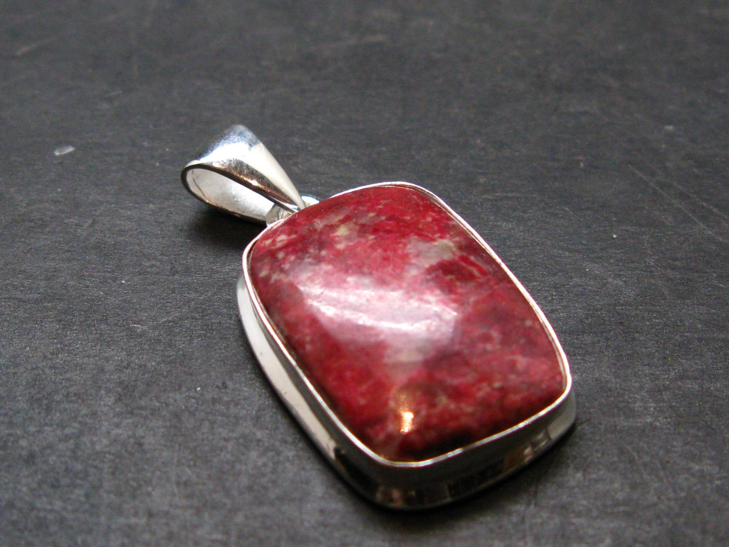 Thulite Silver Plated Pendant From Norway - 1.4" - 6.0 Grams