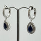 Pear Sapphire Dangle Earrings | Blue Sapphire Halo Earrings | Sterling Silver Drop Earrings | September Birthstone - Weight 5.42 g