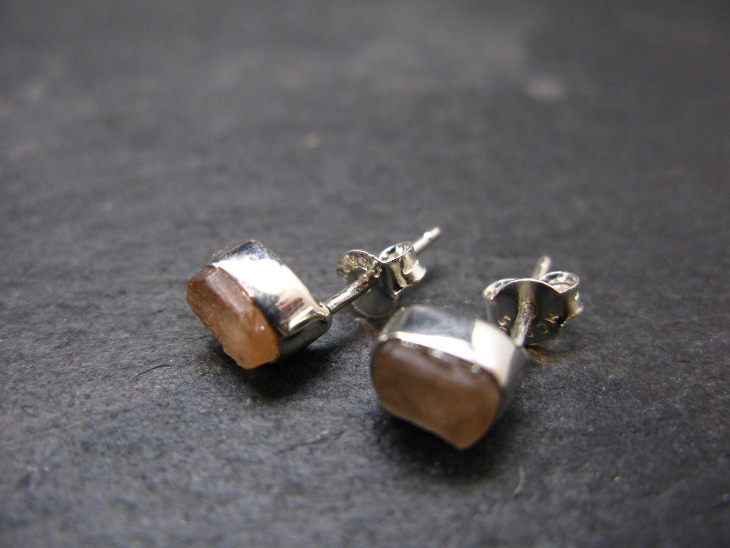 Hessonite Garnet Silver Stud Earrings From Canada - 0.6" - 1.55 Grams