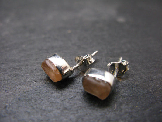 Hessonite Garnet Silver Stud Earrings From Canada - 0.6" - 1.55 Grams