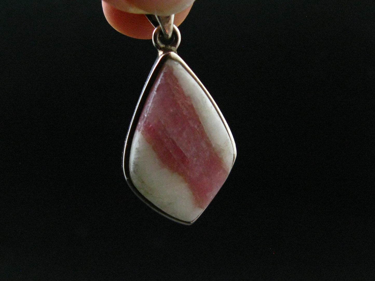 Pink Tourmaline In Quartz Crystal Silver Pendant from Brazil- 1.5" - 6.0 Grams
