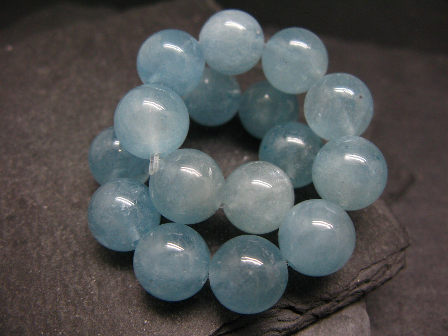 Aquamarine Genuine Bracelet ~ 7 Inches ~ 12mm Round Beads