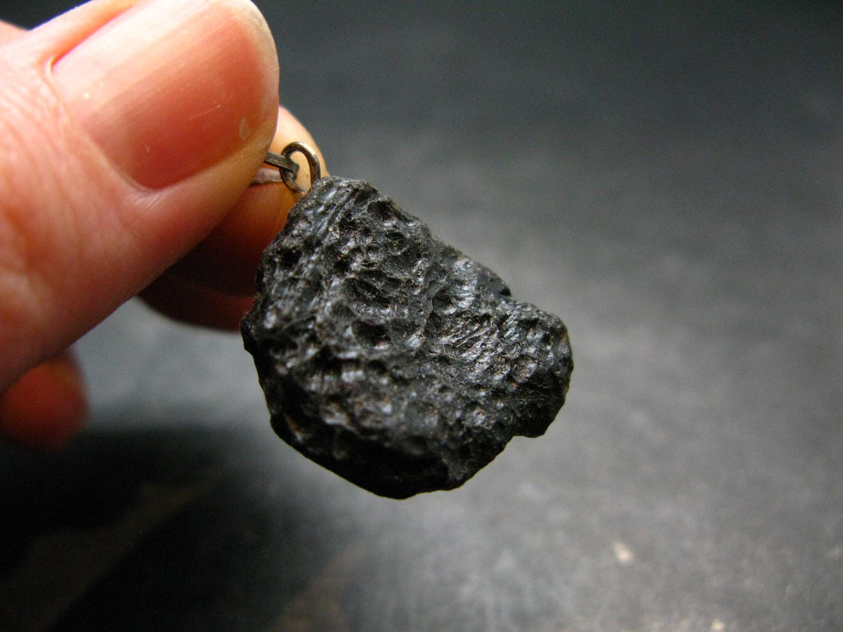 Tibetan Black Tektite Silver Pendant From Tibet - 1.2" - 4.60 Grams