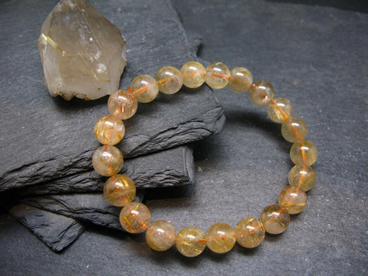 Rutilated Quartz Genuine Bracelet ~ 7 Inches ~ 9mm Round Beads