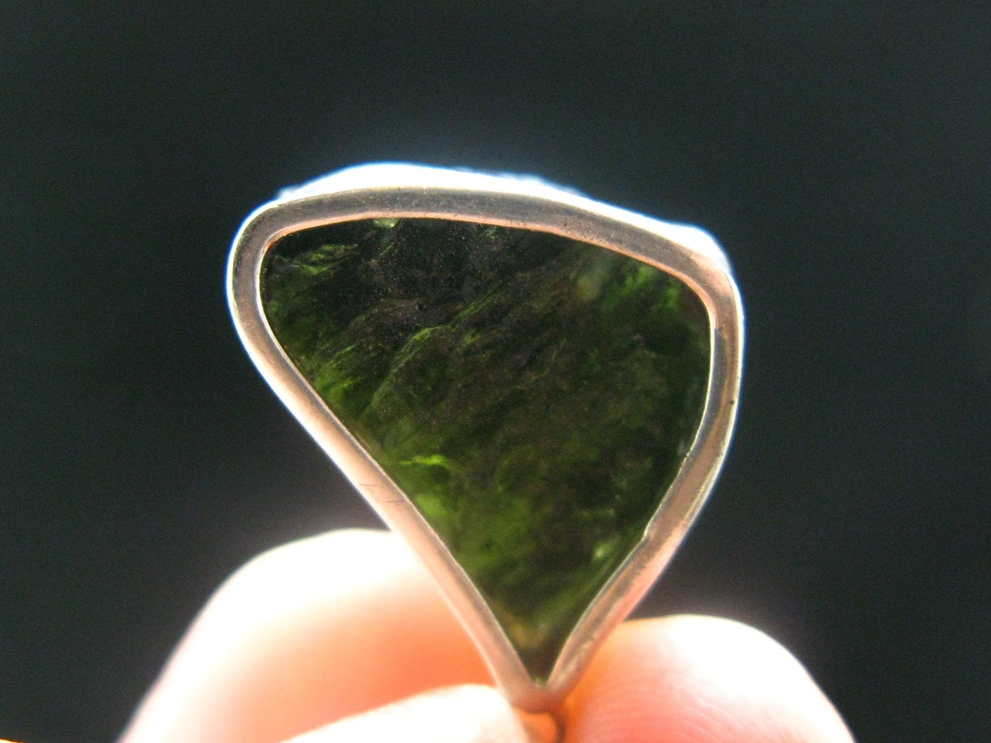 Shape!! Natural Gem Moldavite Tektite SS Pendant From Czech Republic - 5.8 Grams - 1.2"