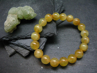 Australian Golden Prehnite Genuine Bracelet ~ 7 Inches ~ 10mm Round Beads