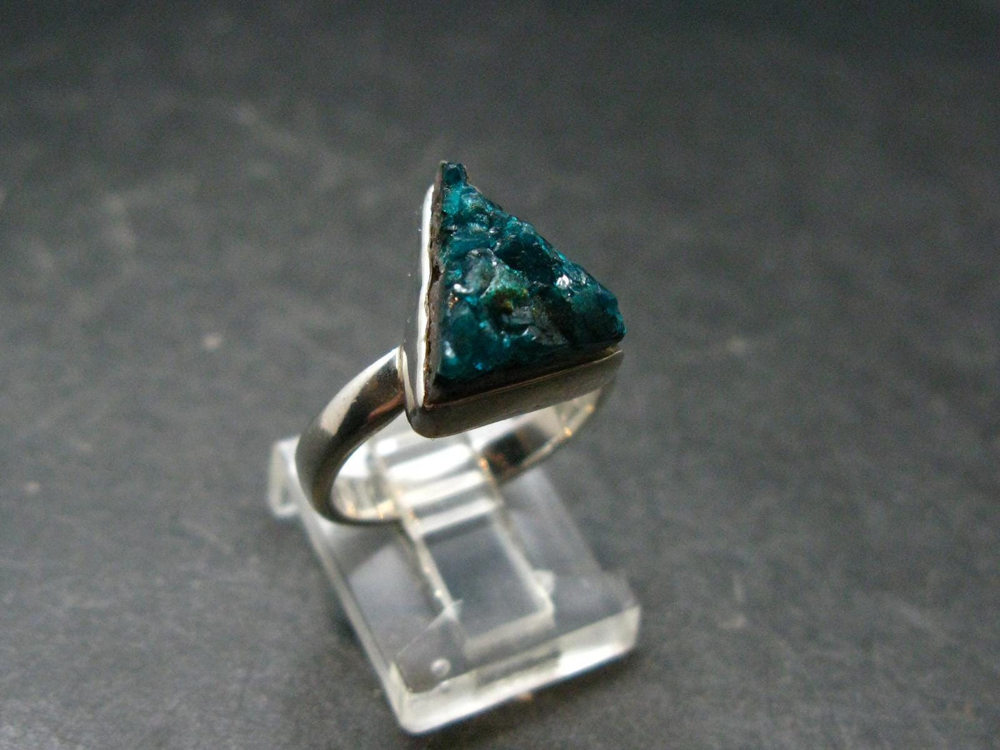 Emerald Green Dioptase Crystal Silver Ring from Congo - 4.25 Grams - Size 7