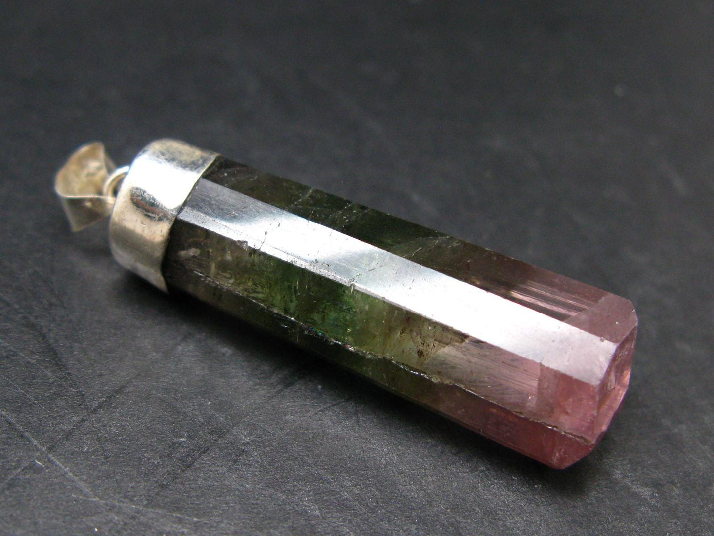 Gem Watermelon Tourmaline Crystal Silver Pendant From Brazil - 1.9" - 10.20 Grams