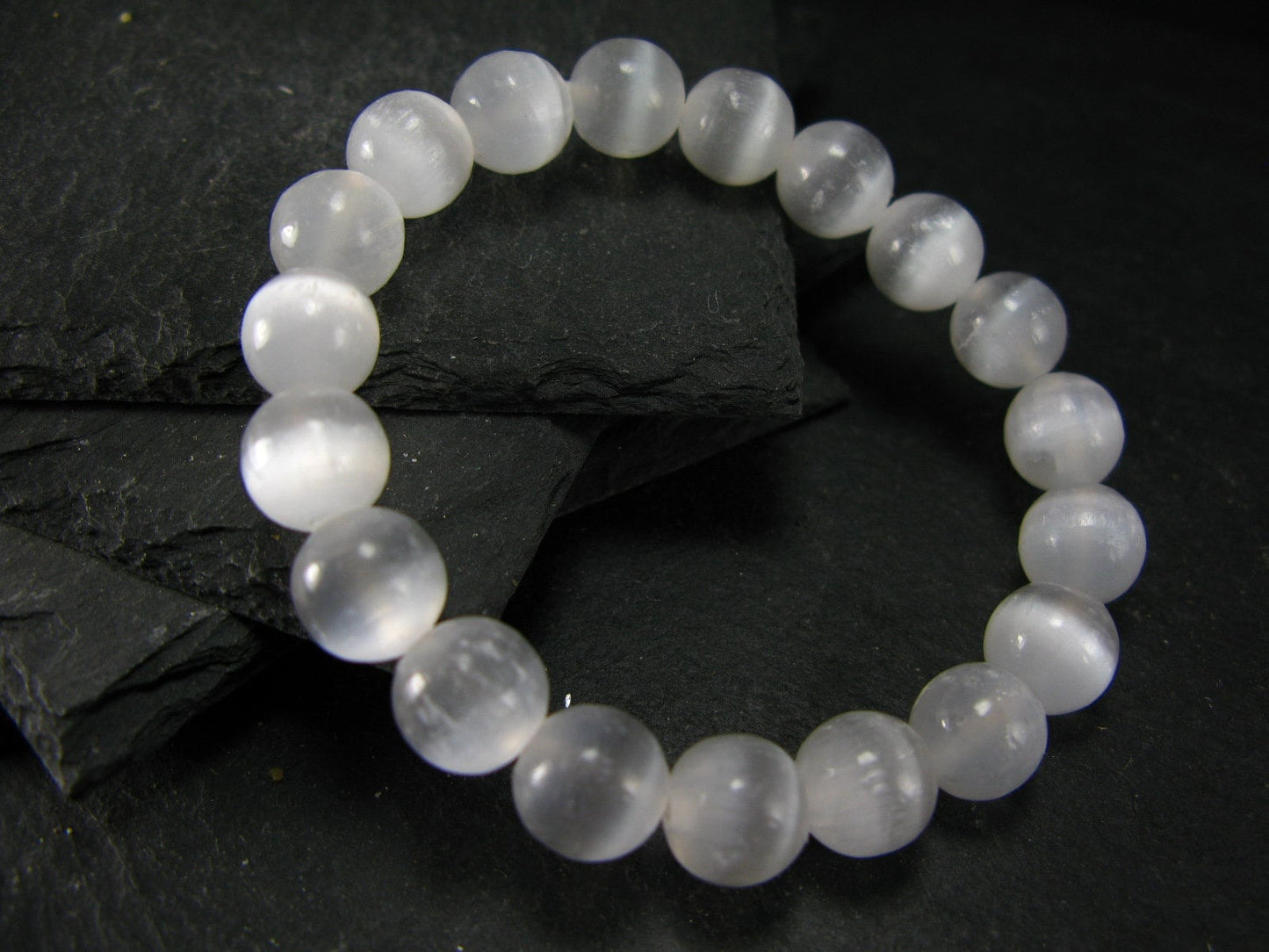 Selenite Genuine Bracelet ~ 7 Inches ~ 10mm Round Beads