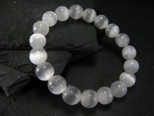 Selenite Genuine Bracelet ~ 7 Inches ~ 10mm Round Beads