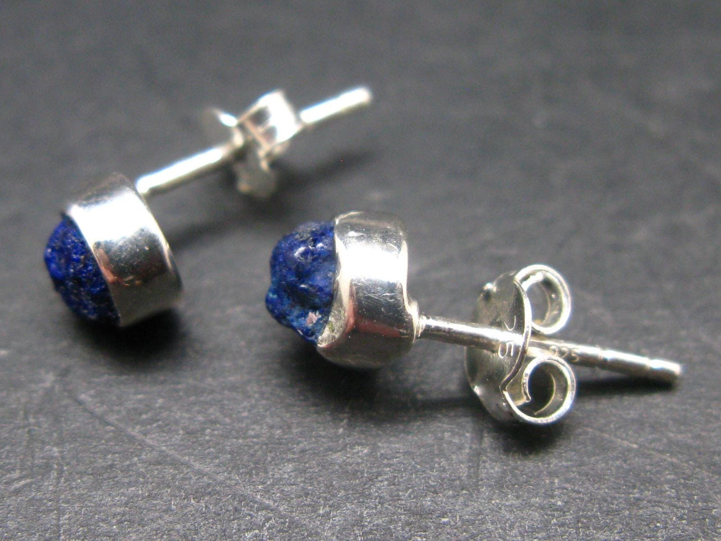 Deep Blue Azurite Crystal Stud Earrings In Sterling Silver From Mexico