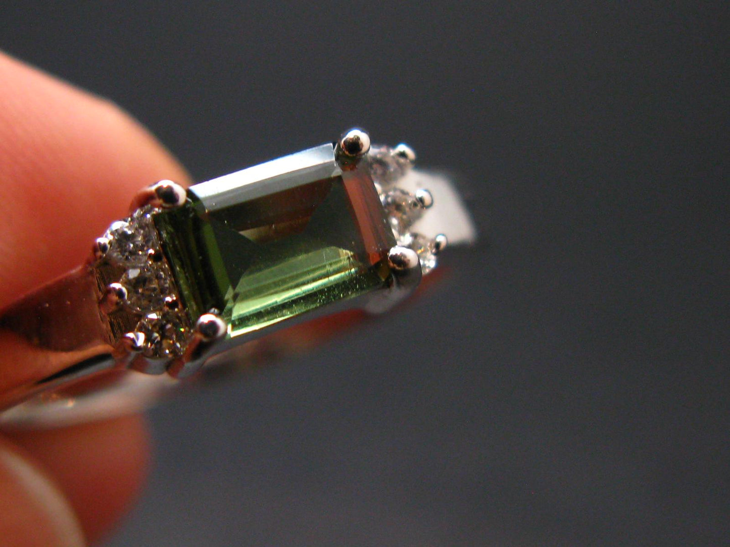 Moldavite Tektite Silver Ring from Czech Republic - Size 8.75 - 2.95 Grams