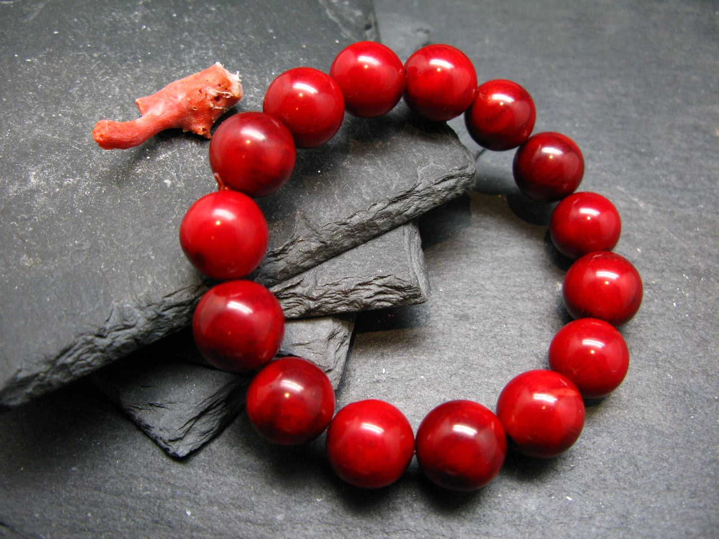 Red Coral Genuine Bracelet ~ 7 Inches ~ 13mm Round Beads