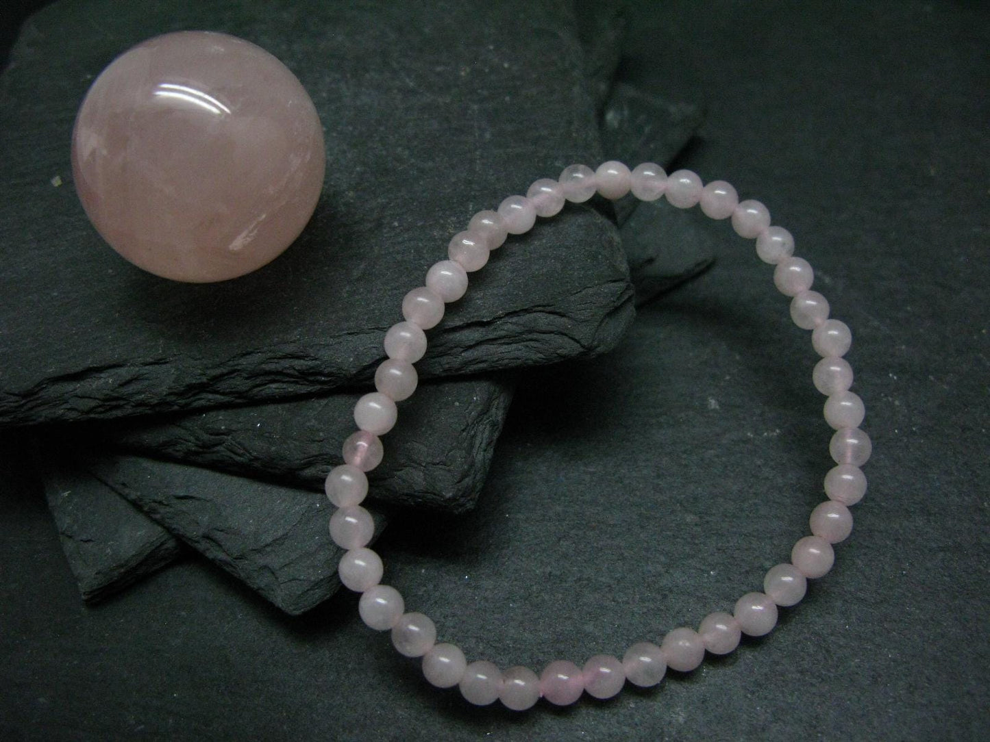 Rose Quartz Genuine Bracelet ~ 7 Inches ~ 4mm Round Beads