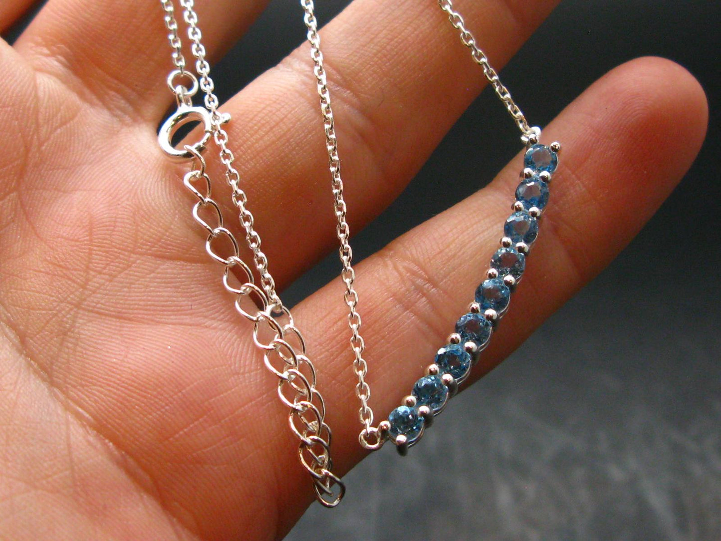Elegant Genuine Solitaire Sky Blue Topaz Sterling Silver Pendant with CZ From Brazil With Chain - 18" - 3.20 Grams