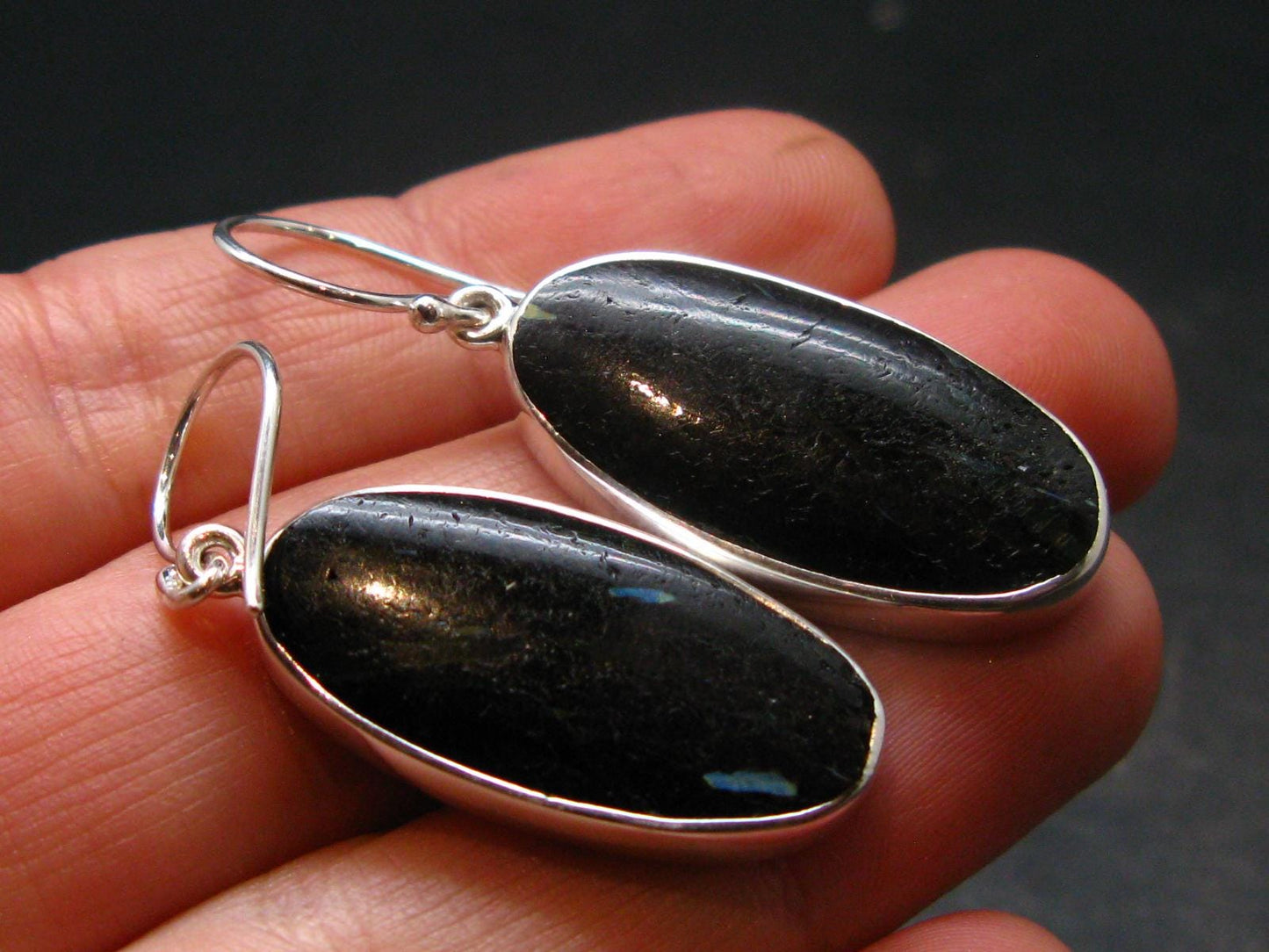 Very Rare Sterling Silver Nuumite Nuummite Earrings From Greenland
