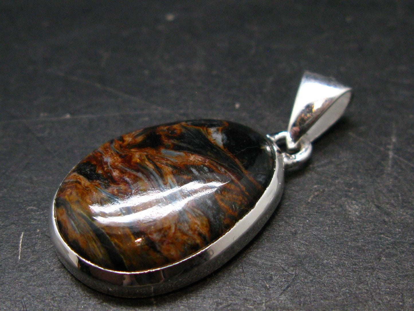 Natural Pietersite Polished Silver Plated Pendant from Namibia - 1.4" - 5.32 Grams