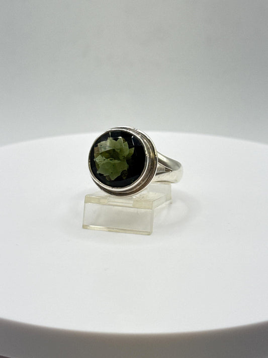 Natural Moldavite Ring | Genuine Green Tektite from Czech Republic | Transformation & Healing Crystal Jewelry - Size 9.5