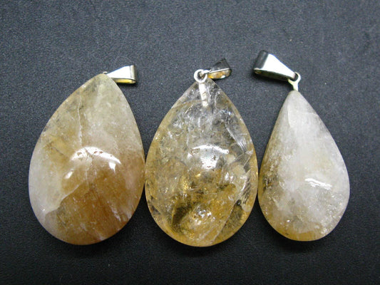 Merchant Stone!! Lot of 3 Natural Yellow Citrine Pendants from Brazil