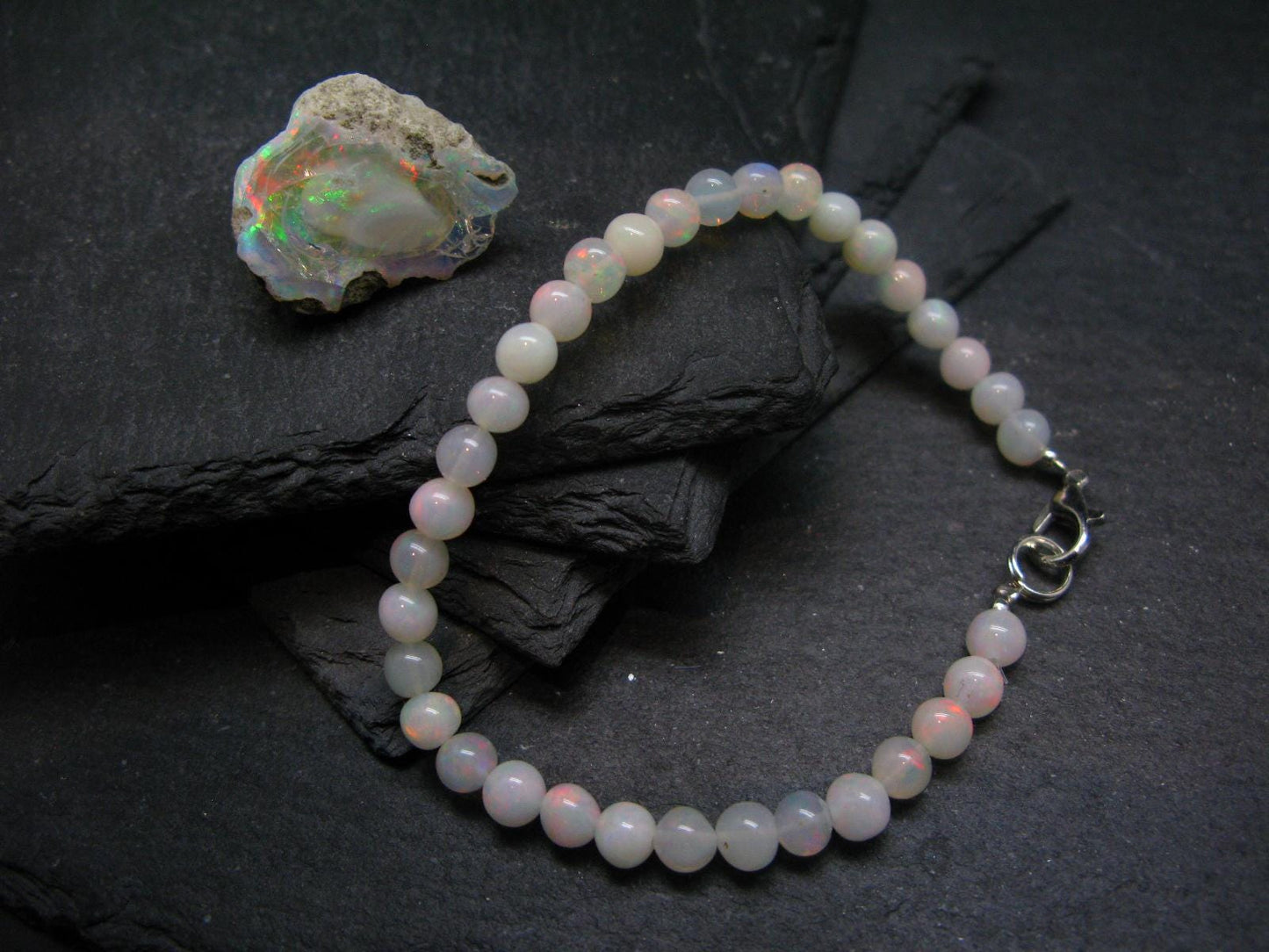 Precious Opal Genuine Bracelet ~ 7 Inches ~ 5mm Round Beads
