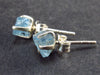 Cute Small Natural Raw Gemmy Aquamarine Crystal Stud Earrings In Sterling Silver From Brazil - 0.4"