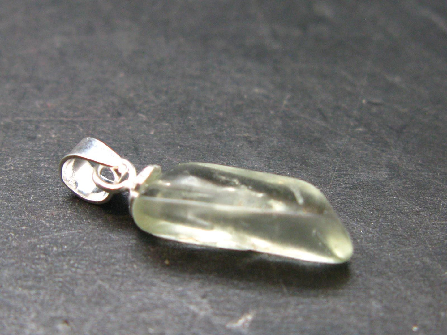 Green Herderite Tumbled Stone Silver Pendant From Pakistan - 0.8" - 0.86 Grams
