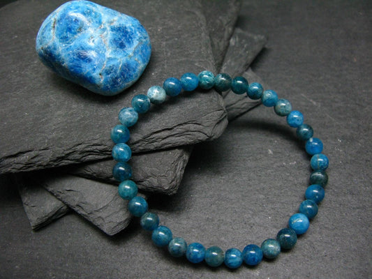 Neon Blue Apatite Genuine Bracelet ~ 7 Inches ~ 6mm Round Beads