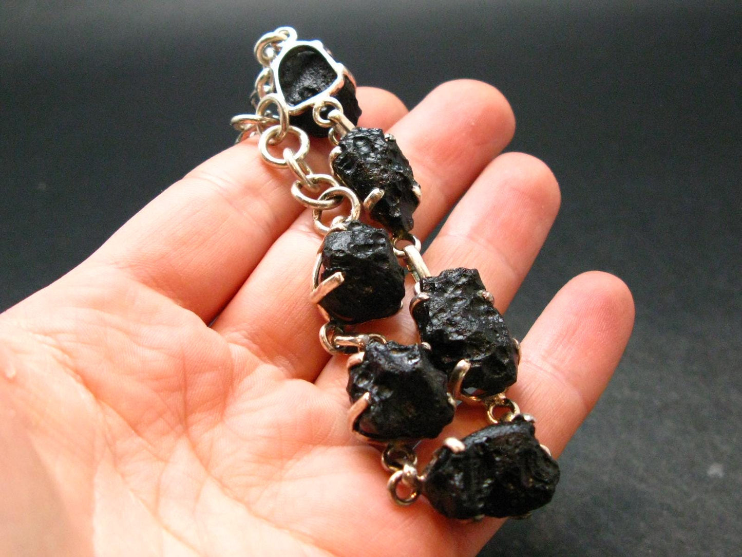 Tibetan Tektite Silver Bracelet ~ 8 Inches ~ 22.43 Grams